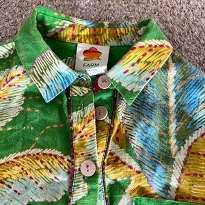 Farm Rio linen romper. Wooden buttons. Gorgeous colors